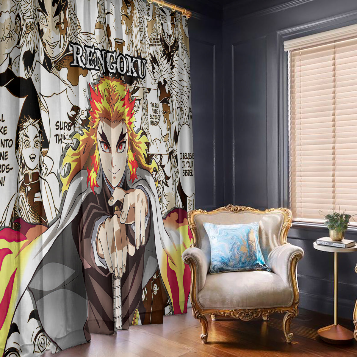 Kyojuro Rengoku Demon Slayer Window Curtain Anime Mix Manga Style