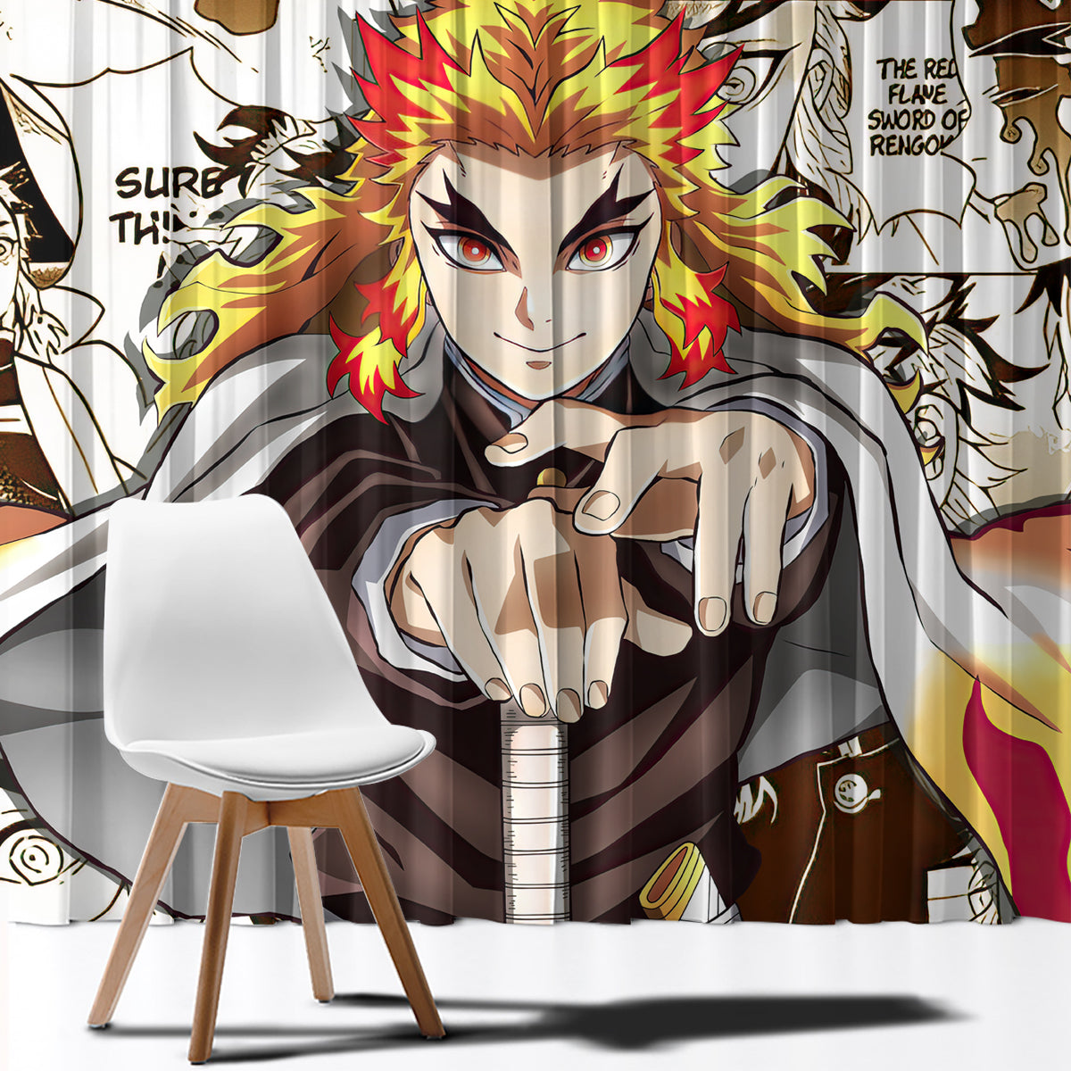 Kyojuro Rengoku Demon Slayer Window Curtain Anime Mix Manga Style