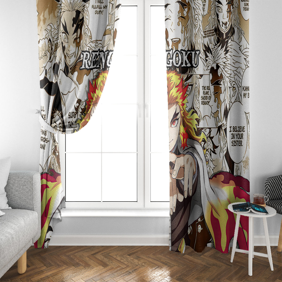 Kyojuro Rengoku Demon Slayer Window Curtain Anime Mix Manga Style