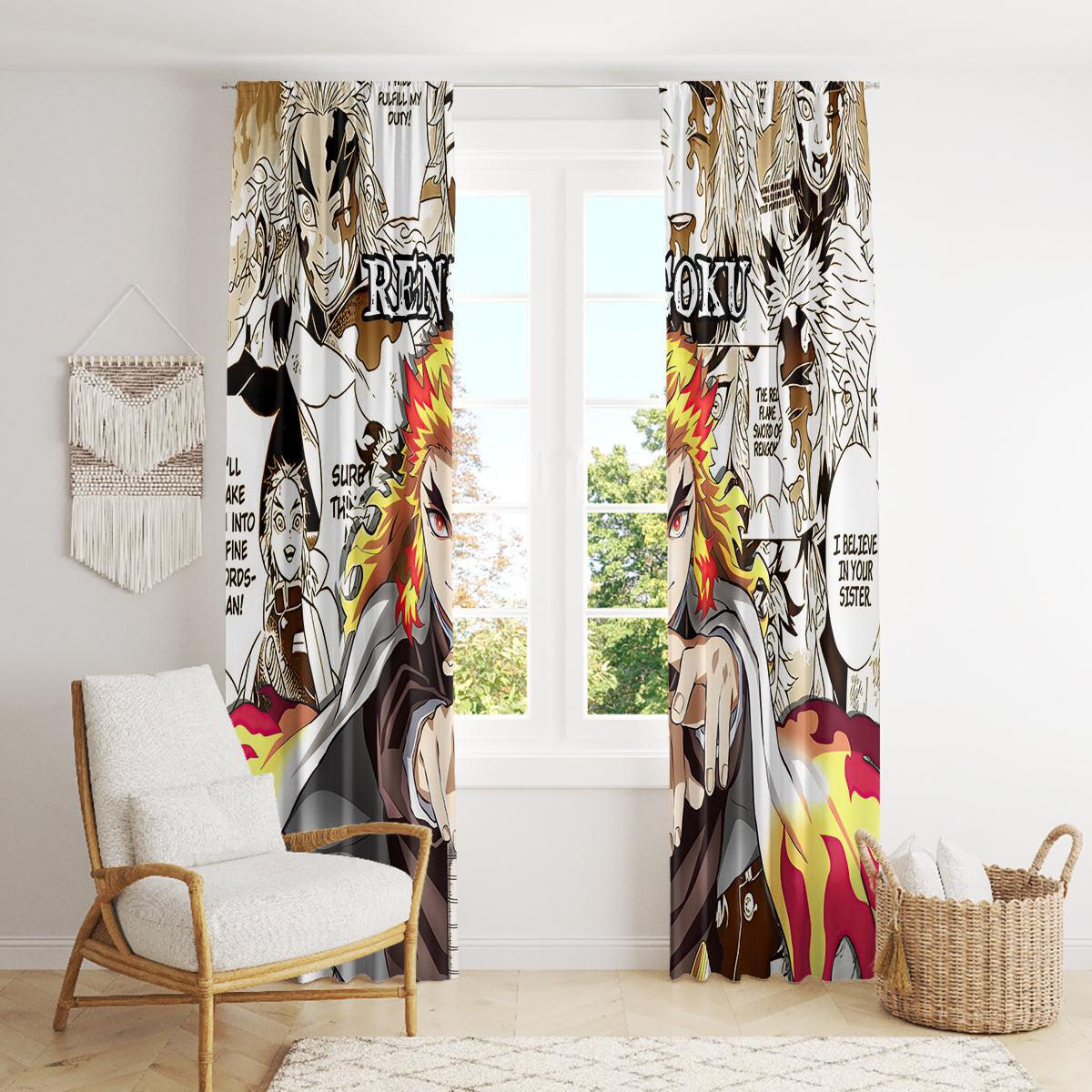 Kyojuro Rengoku Demon Slayer Window Curtain Anime Mix Manga Style