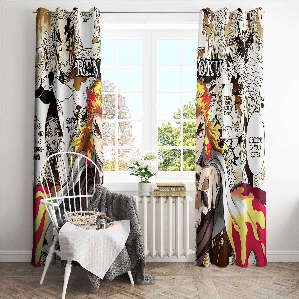 Kyojuro Rengoku Demon Slayer Window Curtain Anime Mix Manga Style