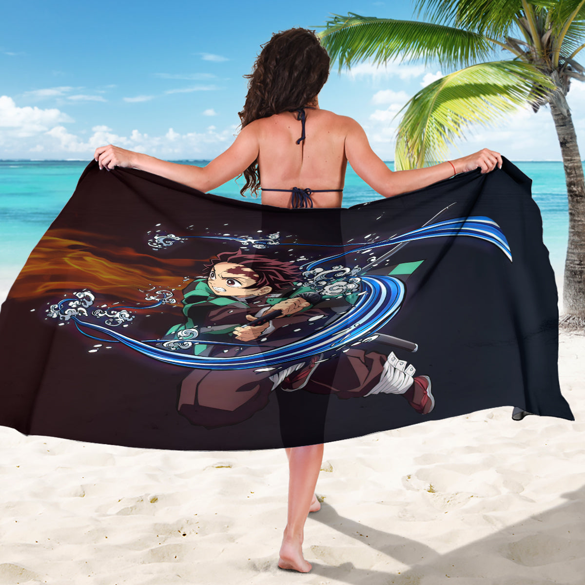 Tanjiro Water and Sun Breathing Demon Slayer Sarong Anime Style