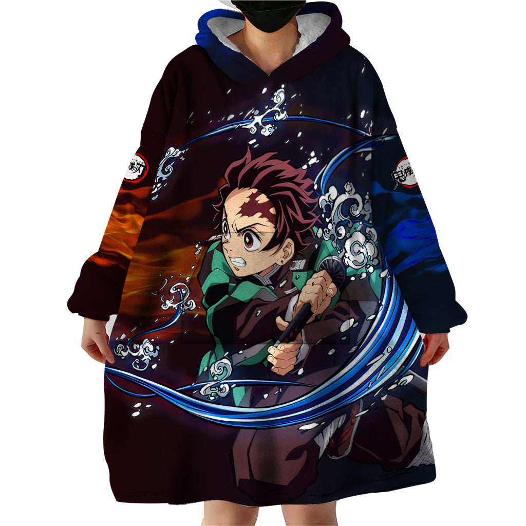 Tanjiro Water and Sun Breathing Demon Slayer Wearable Blanket Hoodie Anime Style