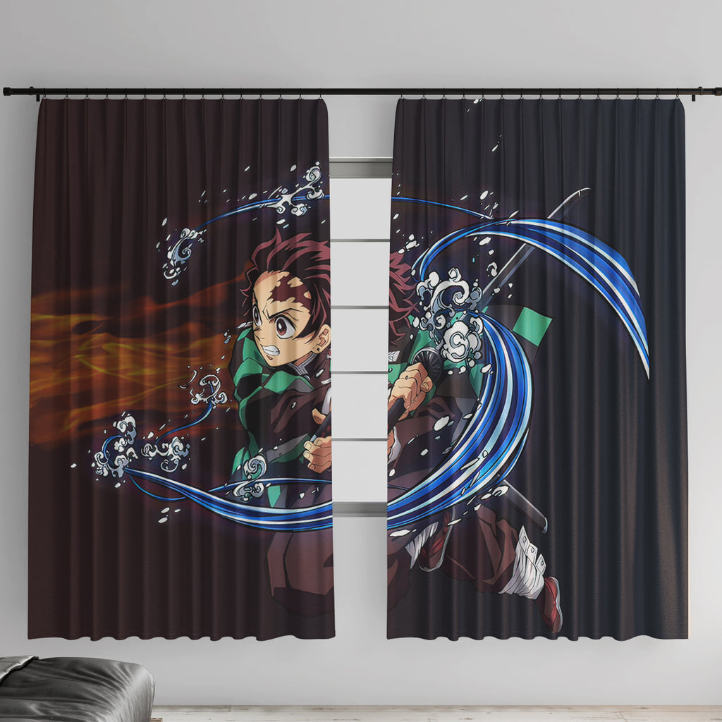 Tanjiro Water and Sun Breathing Demon Slayer Window Curtain Anime Style