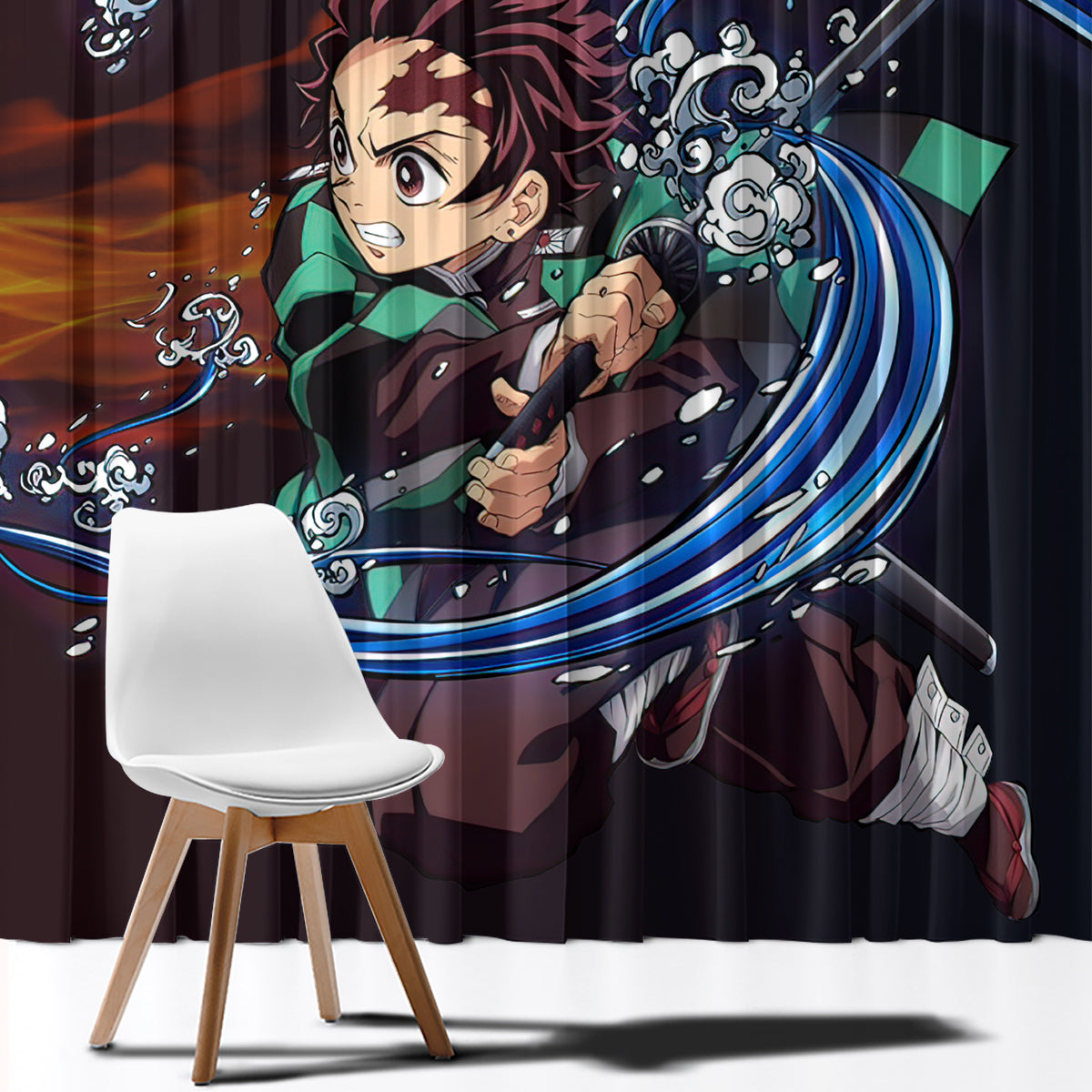Tanjiro Water and Sun Breathing Demon Slayer Window Curtain Anime Style