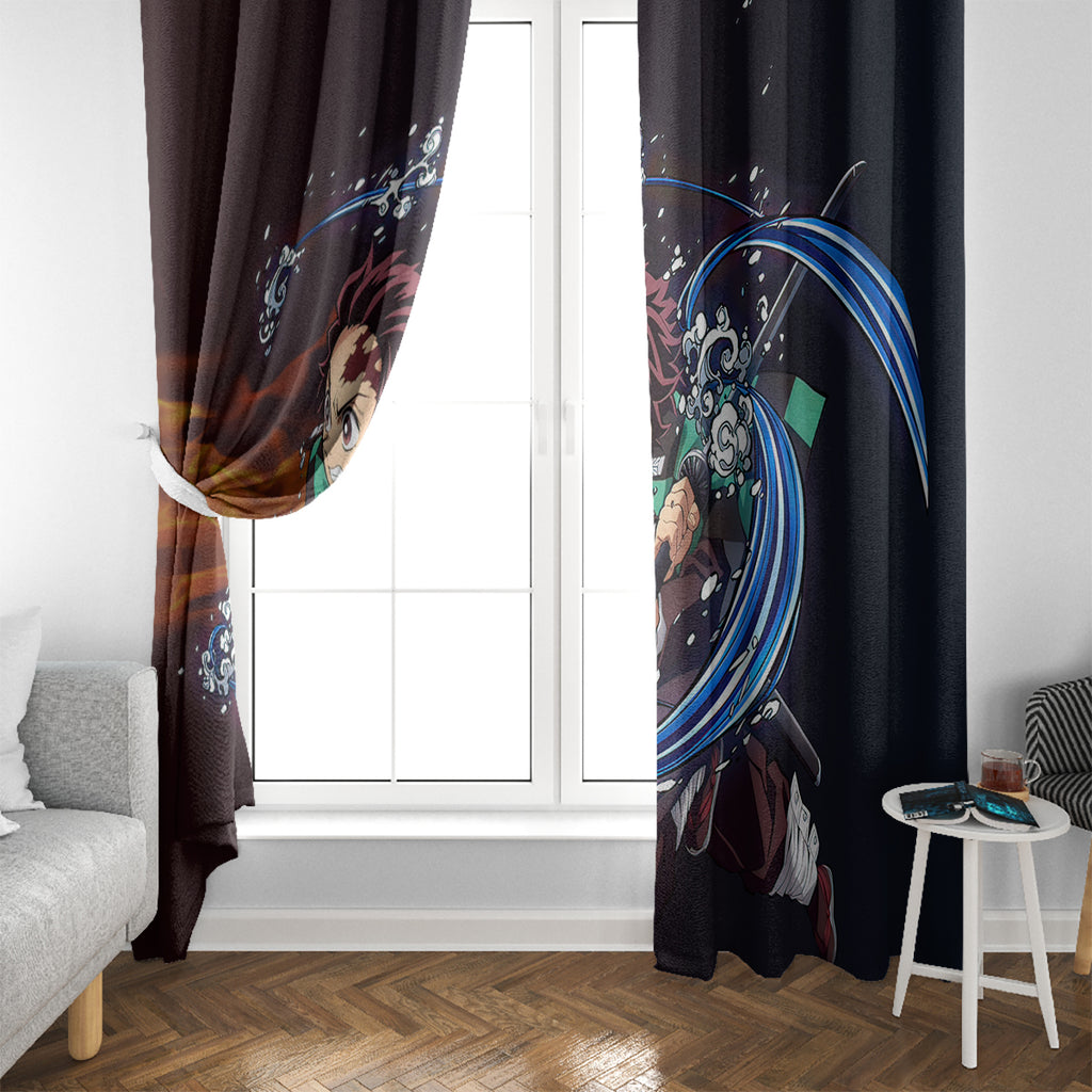 Tanjiro Water and Sun Breathing Demon Slayer Window Curtain Anime Style