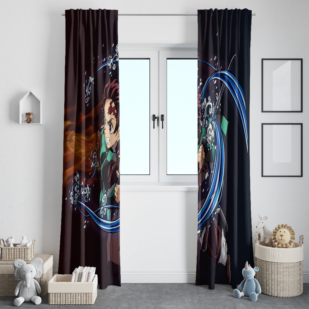 Tanjiro Water and Sun Breathing Demon Slayer Window Curtain Anime Style
