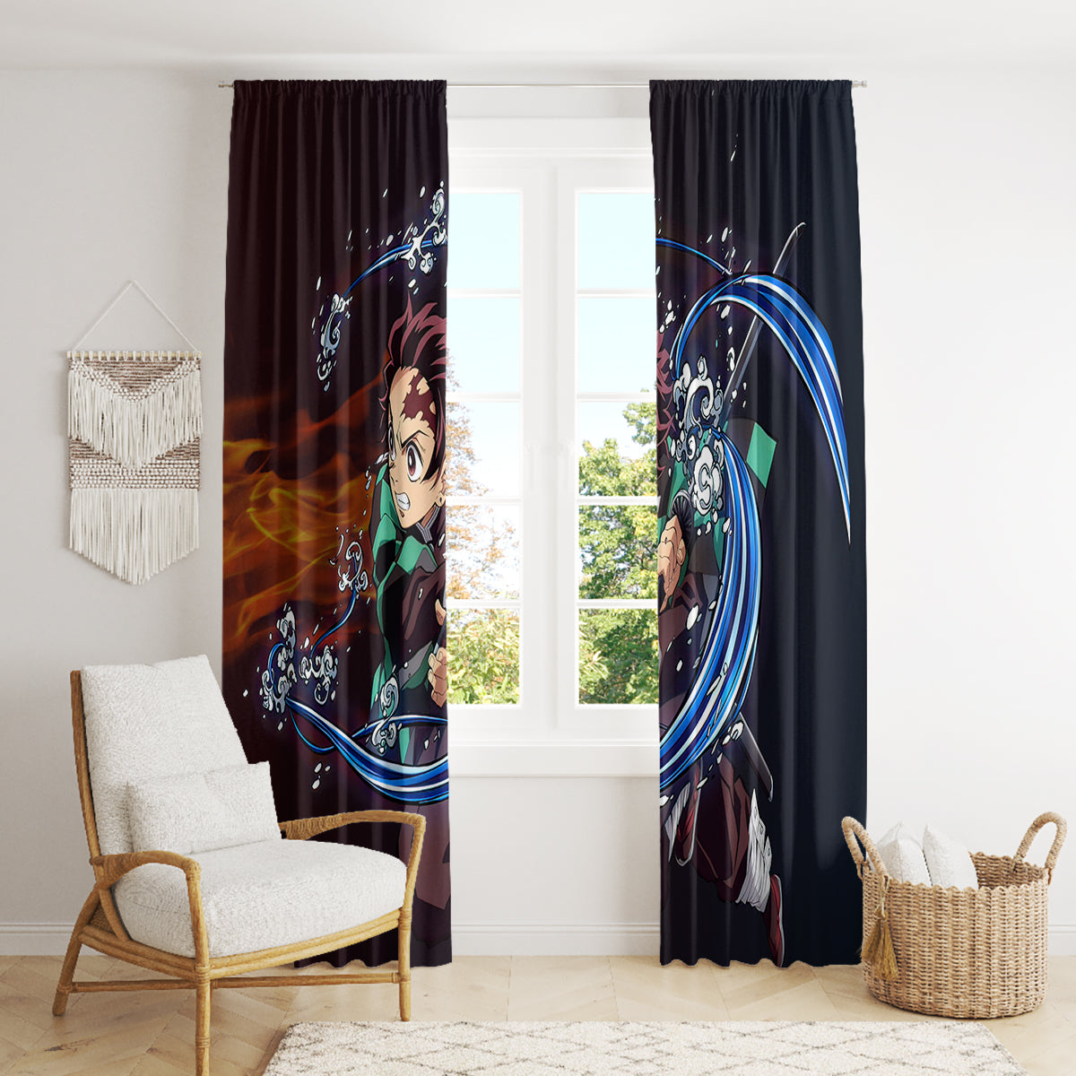 Tanjiro Water and Sun Breathing Demon Slayer Window Curtain Anime Style
