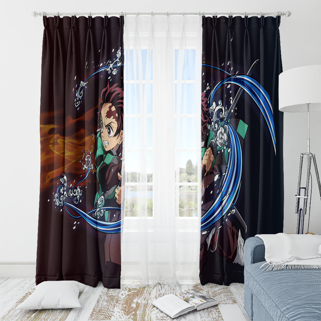Tanjiro Water and Sun Breathing Demon Slayer Window Curtain Anime Style