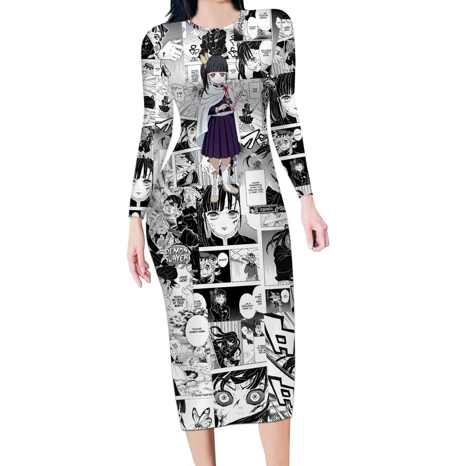 Kanao Tsuyuri Demon Slayer Long Sleeve Bodycon Dress Anime Mix Manga Style