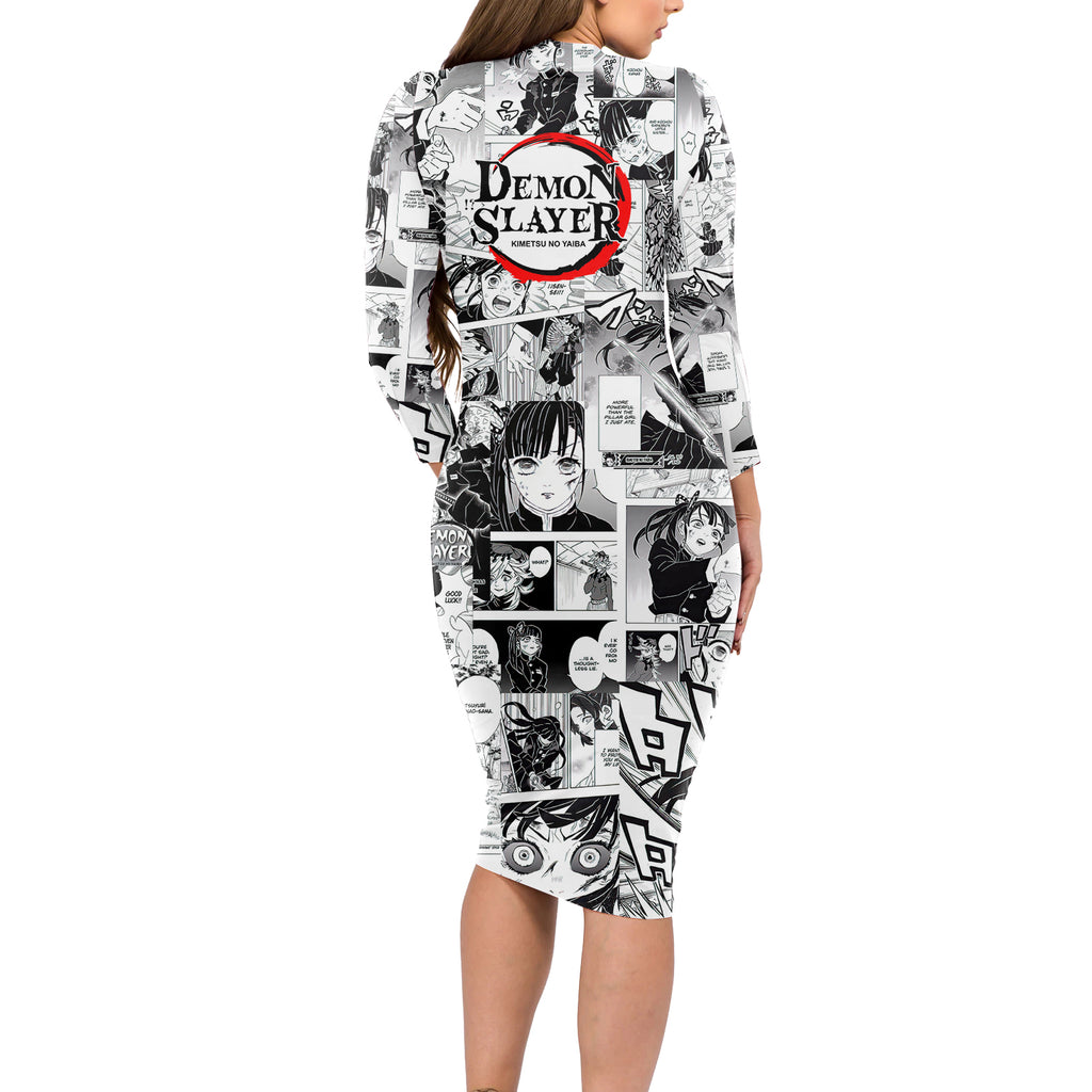Kanao Tsuyuri Demon Slayer Long Sleeve Bodycon Dress Anime Mix Manga Style