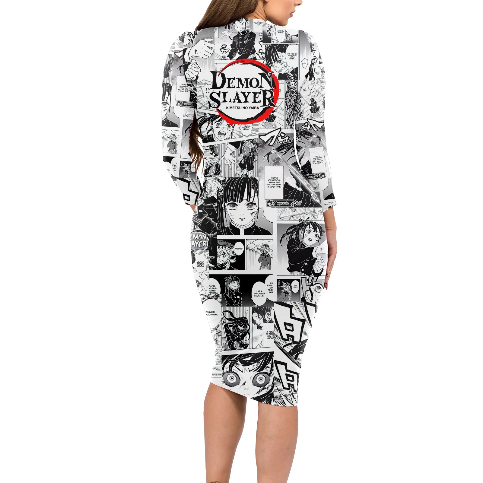 Kanao Tsuyuri Demon Slayer Long Sleeve Bodycon Dress Anime Mix Manga Style