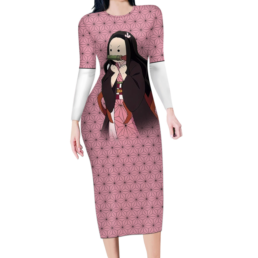 Kimetsu Nezuko Demon Slayer Long Sleeve Bodycon Dress Anime Funny Style