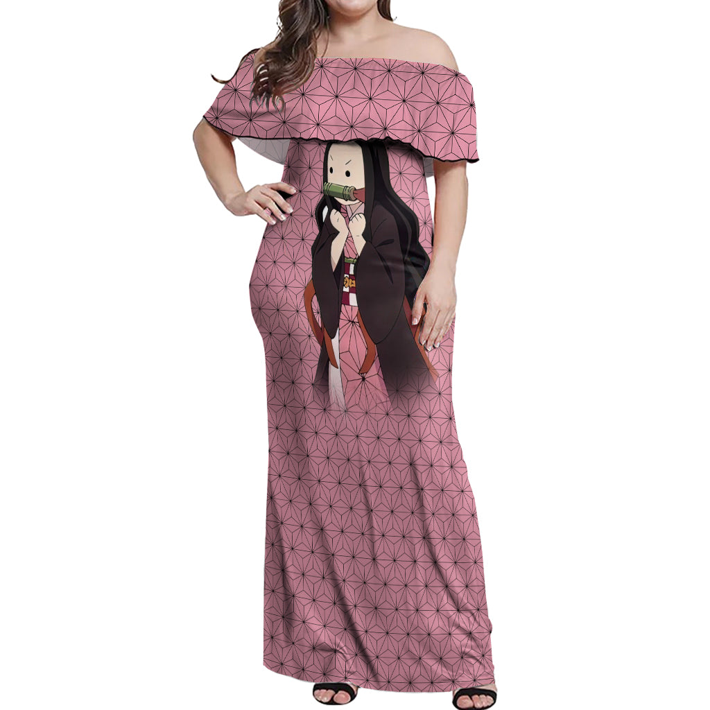 Kimetsu Nezuko Demon Slayer Off Shoulder Maxi Dress Anime Funny Style