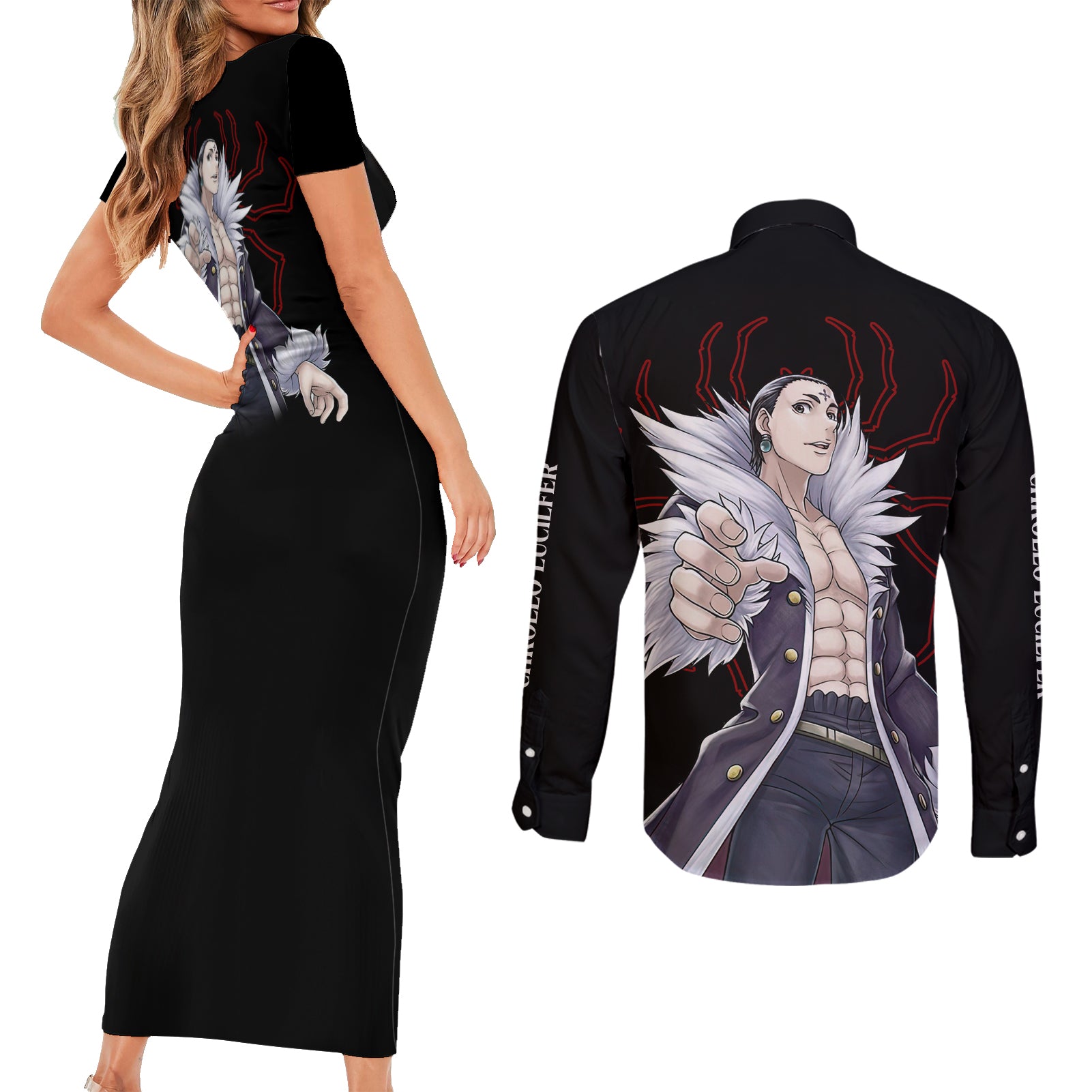 Chrollo Lucilfer Phantom Troupe Couples Matching Short Sleeve Bodycon Dress and Long Sleeve Button Shirt Hunter X Hunter - Anime Style