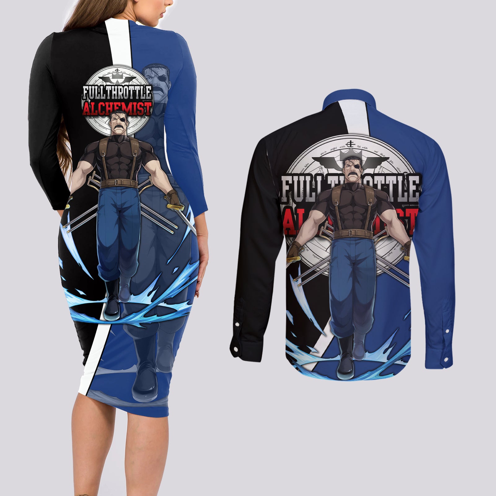 Bradley King - Fullmetal Alchemist Couples Matching Long Sleeve Bodycon Dress and Long Sleeve Button Shirt Anime Style