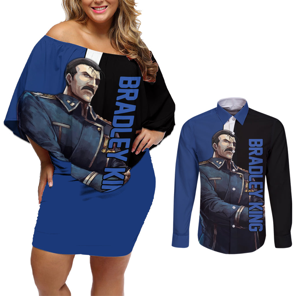 Bradley King - Fullmetal Alchemist Couples Matching Off Shoulder Short Dress and Long Sleeve Button Shirt Anime Style