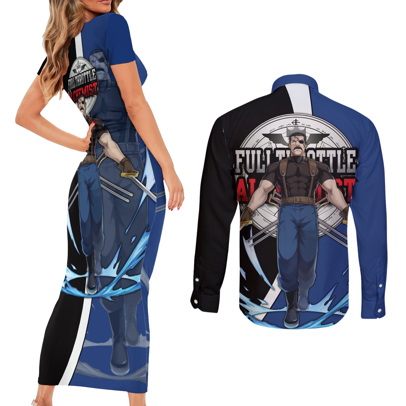 Bradley King - Fullmetal Alchemist Couples Matching Short Sleeve Bodycon Dress and Long Sleeve Button Shirt Anime Style