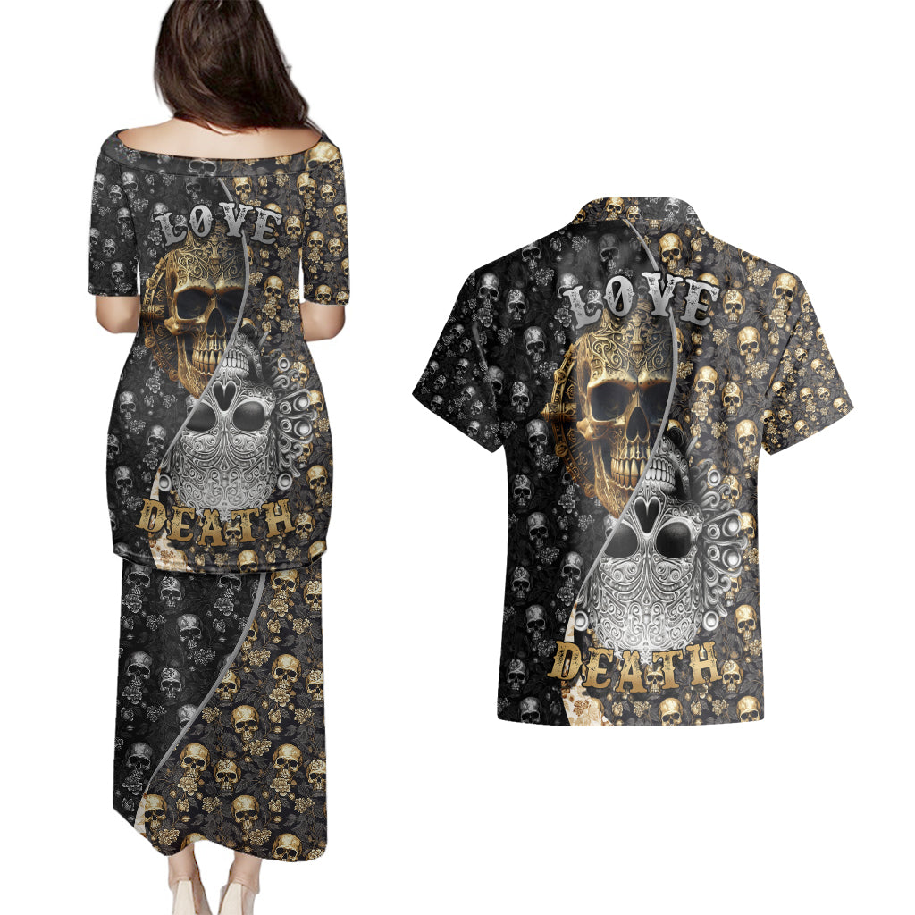 skull-pattern-couples-matching-puletasi-dress-and-hawaiian-shirt-love-and-death