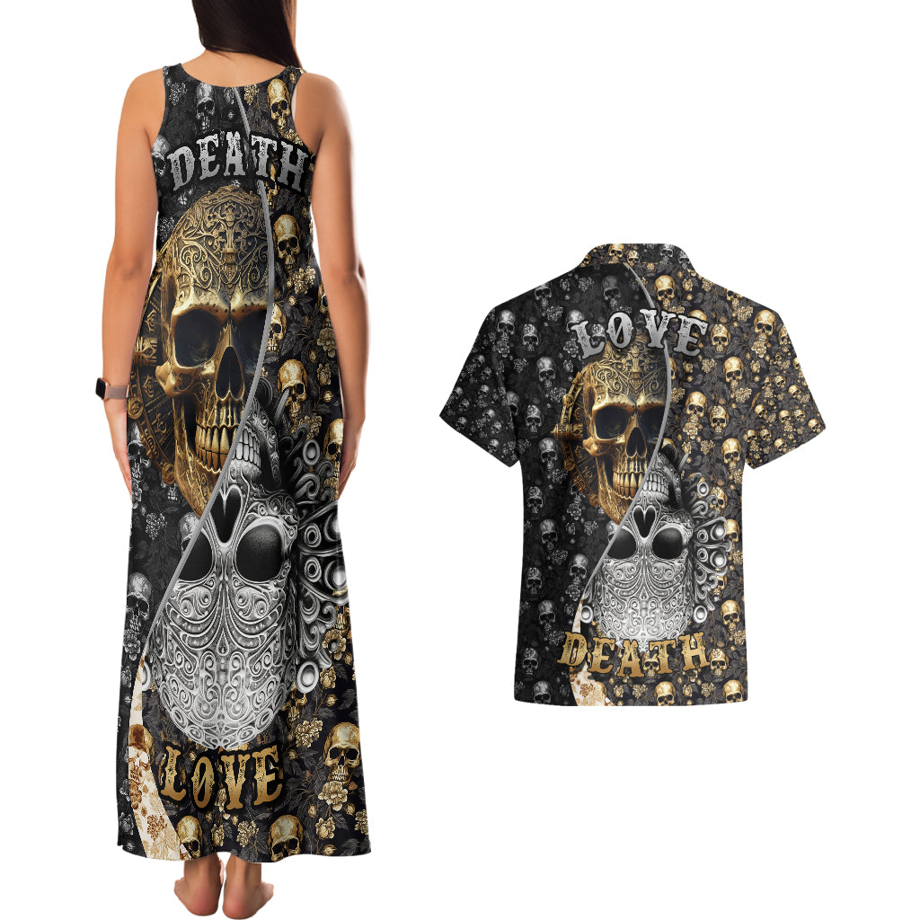 skull-pattern-couples-matching-tank-maxi-dress-and-hawaiian-shirt-love-and-death