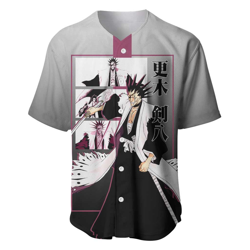 Kenpachi Zaraki Bleach Baseball Jersey with Zanpakuto and Fierce Battle Pose Design - The Mazicc