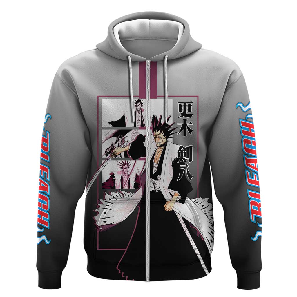 Kenpachi Zaraki Bleach Hoodie with Zanpakuto and Fierce Battle Pose Design - The Mazicc