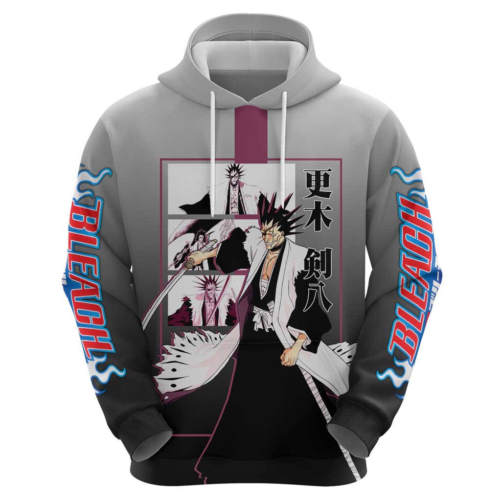 Kenpachi Zaraki Bleach Hoodie with Zanpakuto and Fierce Battle Pose Design - The Mazicc