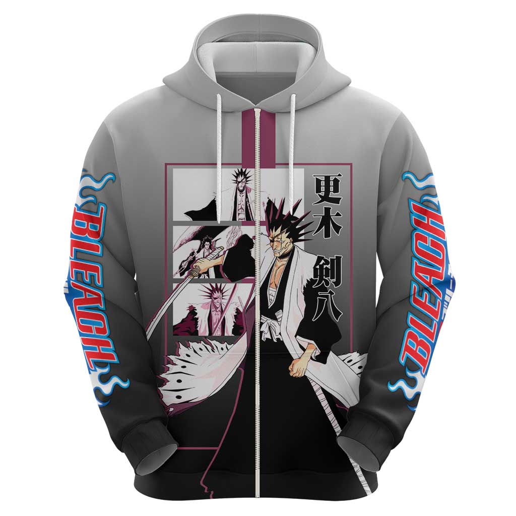 Kenpachi Zaraki Bleach Hoodie with Zanpakuto and Fierce Battle Pose Design - The Mazicc