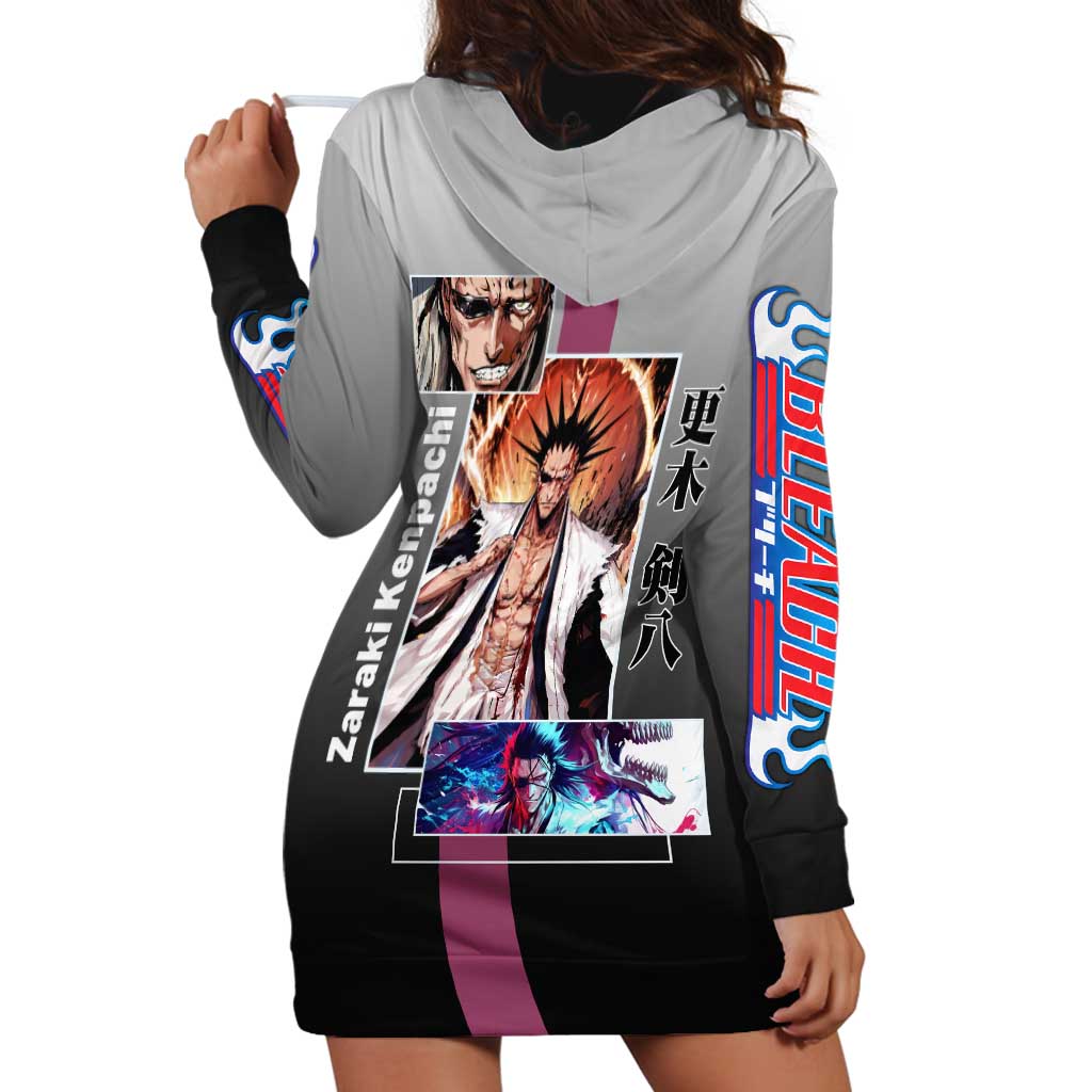 Kenpachi Zaraki Bleach Hoodie Dress with Zanpakuto and Fierce Battle Pose Design - The Mazicc