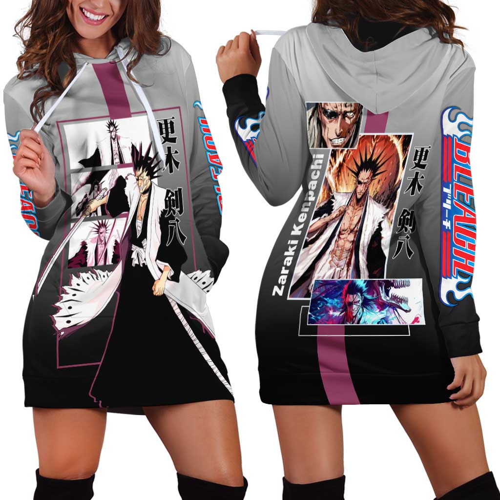 Kenpachi Zaraki Bleach Hoodie Dress with Zanpakuto and Fierce Battle Pose Design - The Mazicc