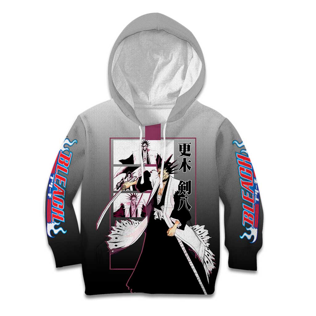 Kenpachi Zaraki Bleach Kid Hoodie with Zanpakuto and Fierce Battle Pose Design - The Mazicc