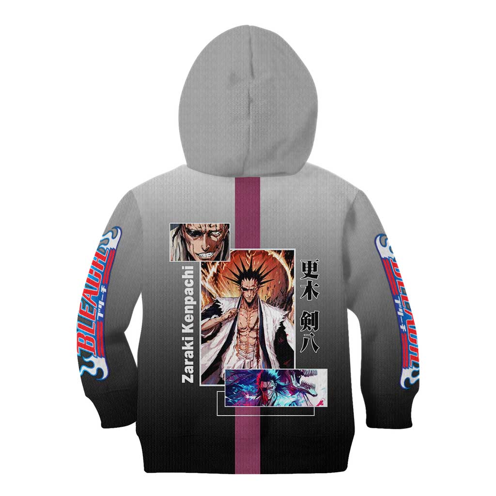 Kenpachi Zaraki Bleach Kid Hoodie with Zanpakuto and Fierce Battle Pose Design - The Mazicc