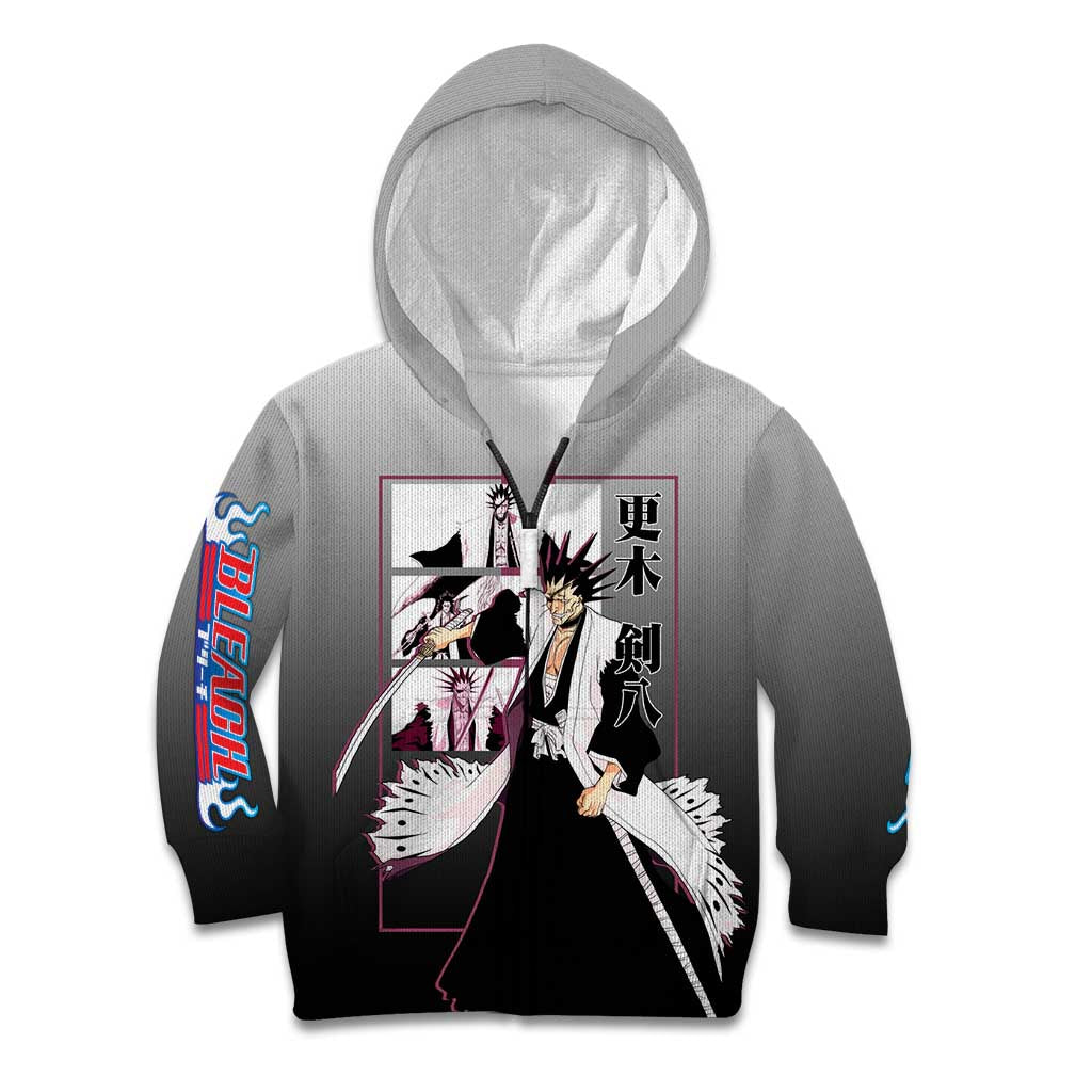 Kenpachi Zaraki Bleach Kid Hoodie with Zanpakuto and Fierce Battle Pose Design - The Mazicc