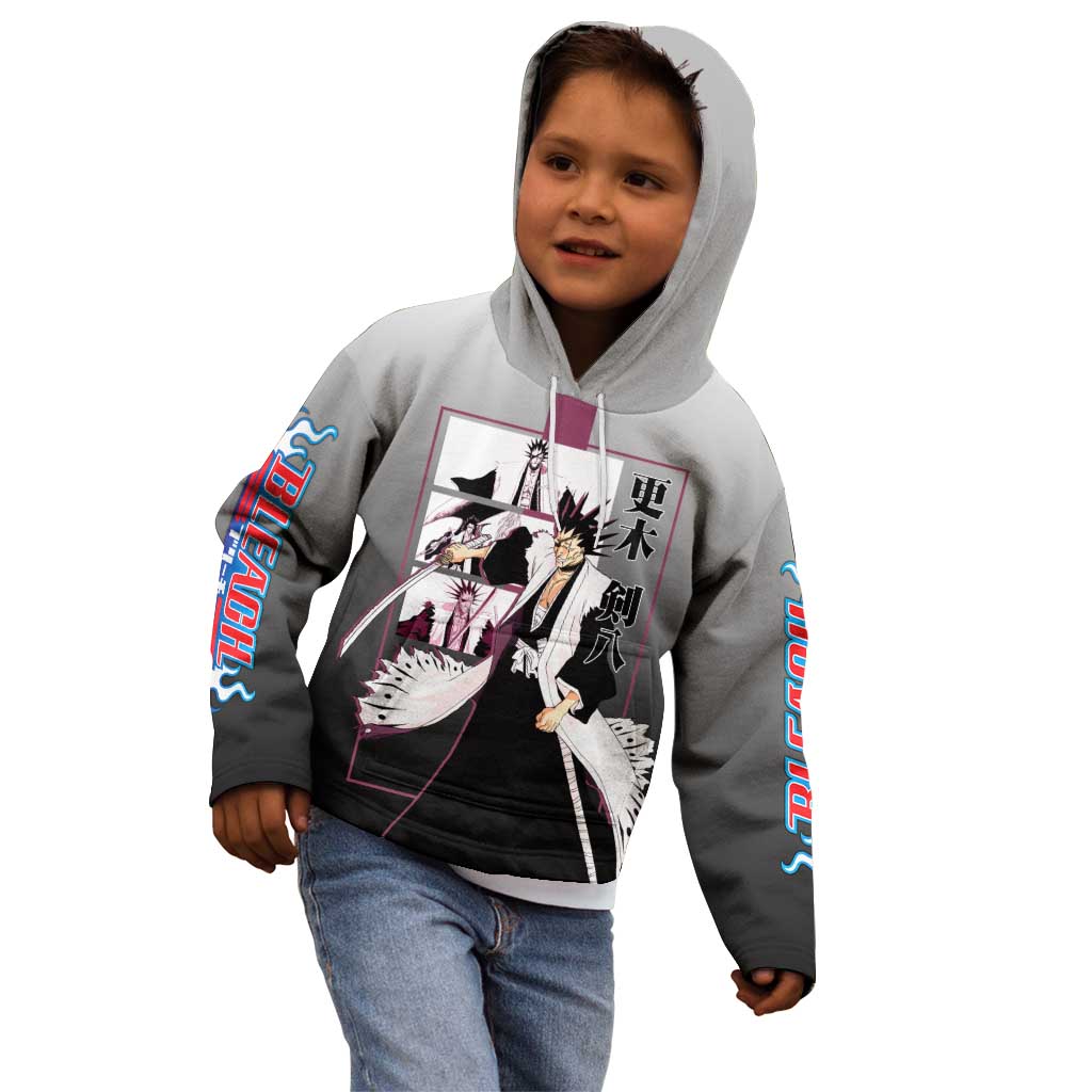 Kenpachi Zaraki Bleach Kid Hoodie with Zanpakuto and Fierce Battle Pose Design - The Mazicc
