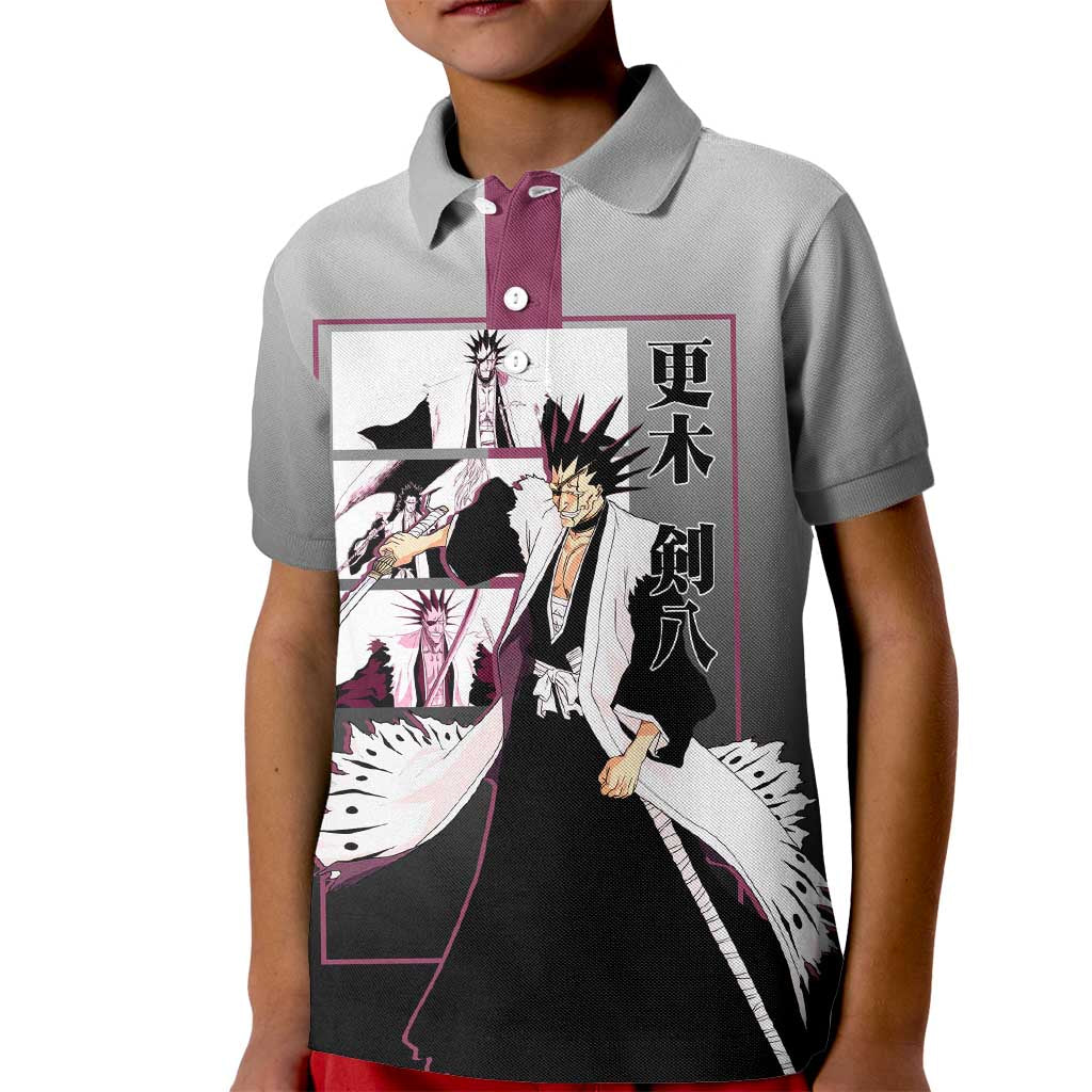 Kenpachi Zaraki Bleach Kid Polo Shirt with Zanpakuto and Fierce Battle Pose Design - The Mazicc