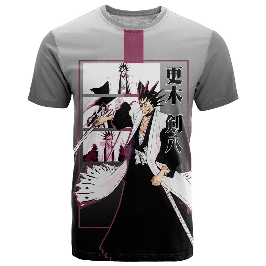 Kenpachi Zaraki Bleach T Shirt with Zanpakuto and Fierce Battle Pose Design - The Mazicc