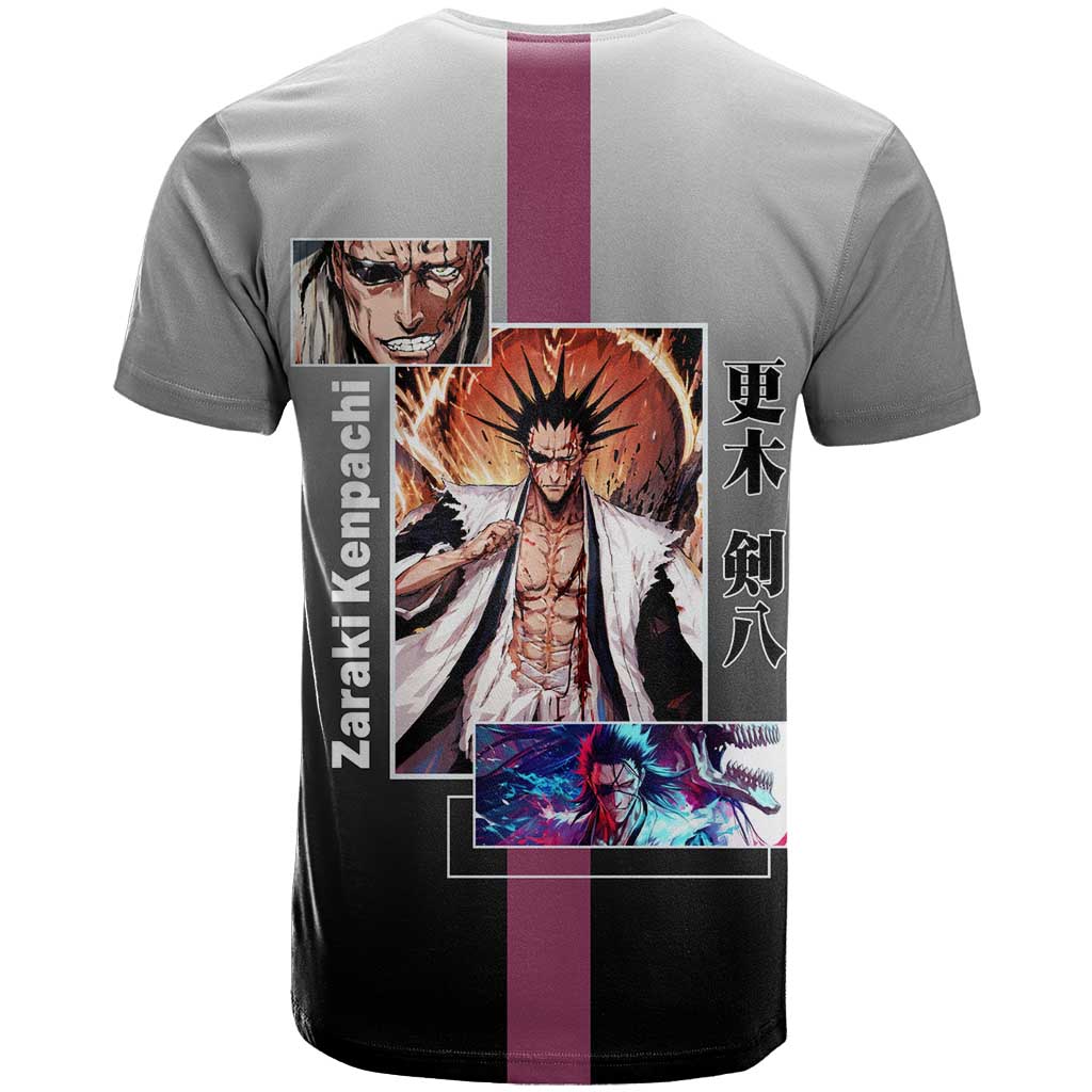 Kenpachi Zaraki Bleach T Shirt with Zanpakuto and Fierce Battle Pose Design - The Mazicc