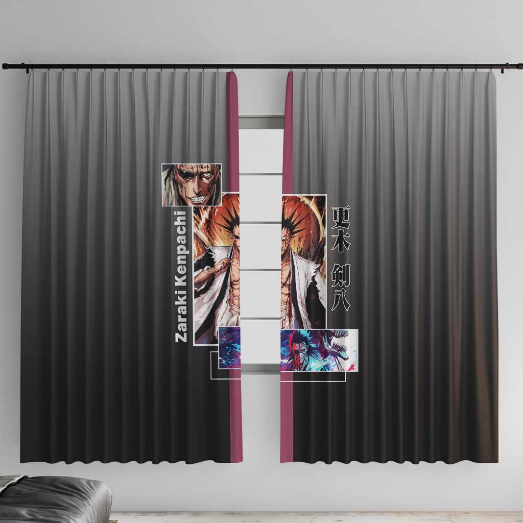 Kenpachi Zaraki Bleach Window Curtain with Zanpakuto and Fierce Battle Pose Design - The Mazicc