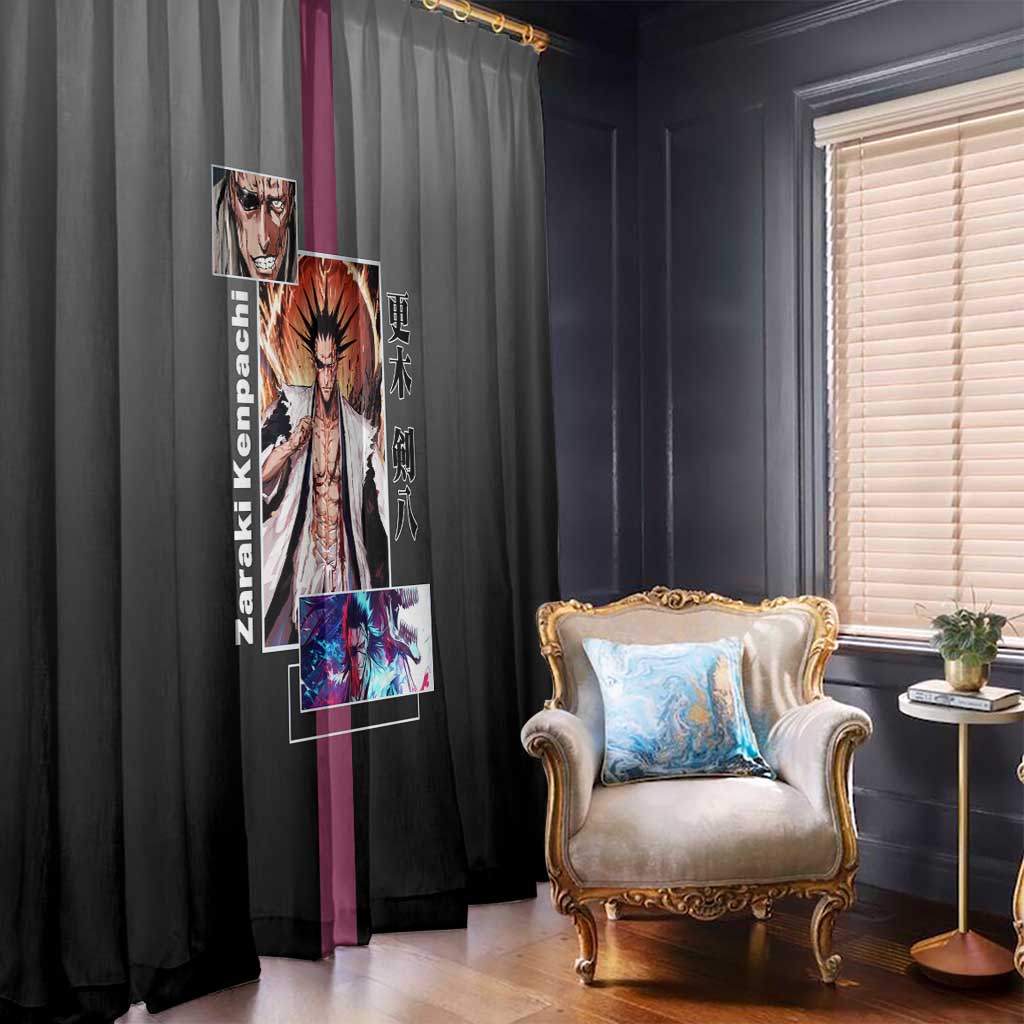 Kenpachi Zaraki Bleach Window Curtain with Zanpakuto and Fierce Battle Pose Design - The Mazicc