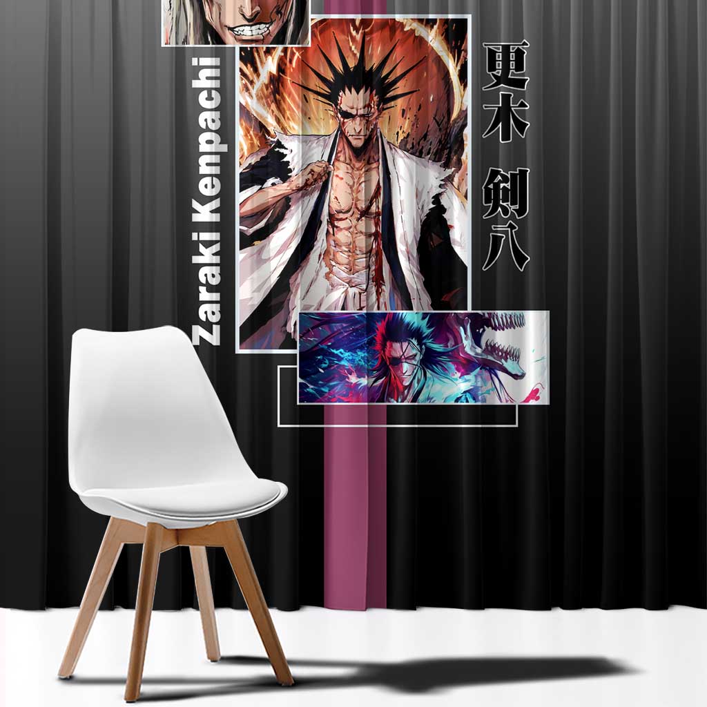 Kenpachi Zaraki Bleach Window Curtain with Zanpakuto and Fierce Battle Pose Design - The Mazicc