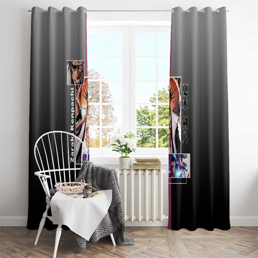 Kenpachi Zaraki Bleach Window Curtain with Zanpakuto and Fierce Battle Pose Design - The Mazicc