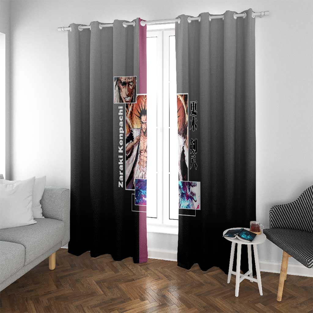 Kenpachi Zaraki Bleach Window Curtain with Zanpakuto and Fierce Battle Pose Design - The Mazicc