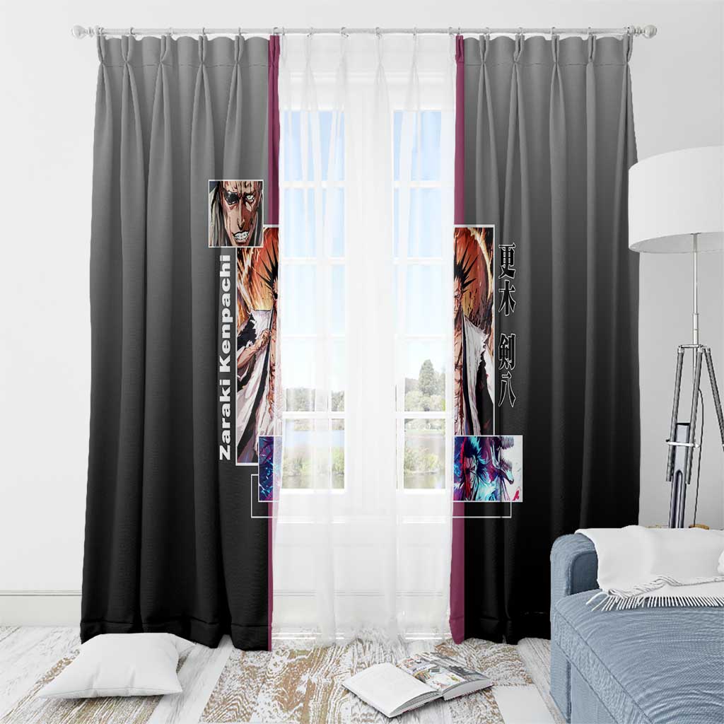Kenpachi Zaraki Bleach Window Curtain with Zanpakuto and Fierce Battle Pose Design - The Mazicc