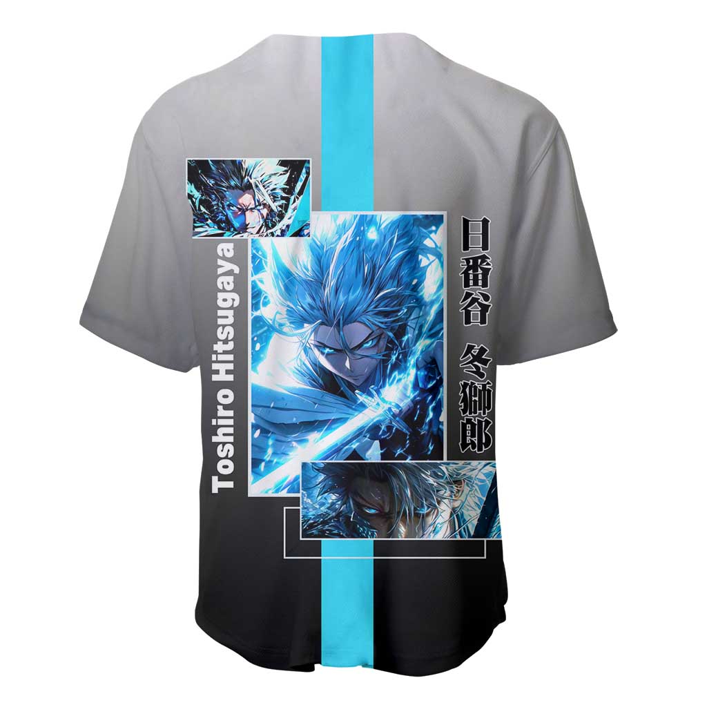 Toshiro Hitsugaya Bleach Baseball Jersey with Ice Dragon and Cool Battle Pose Design - The Mazicc