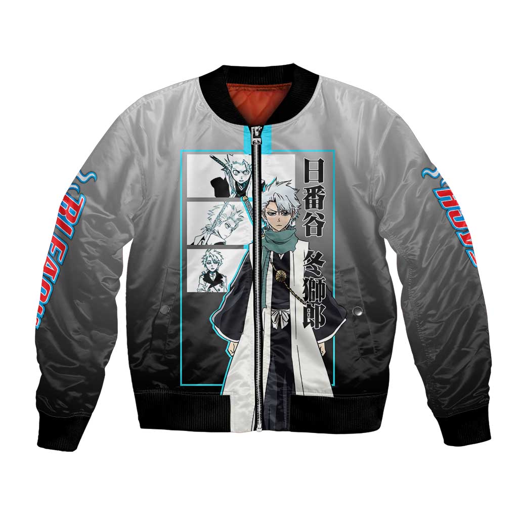Toshiro Hitsugaya Bleach Bomber Jacket with Ice Dragon and Cool Battle Pose Design - The Mazicc