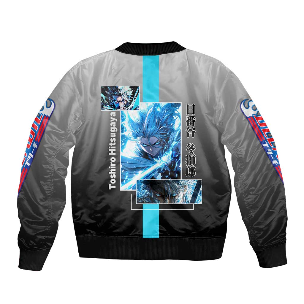 Toshiro Hitsugaya Bleach Bomber Jacket with Ice Dragon and Cool Battle Pose Design - The Mazicc