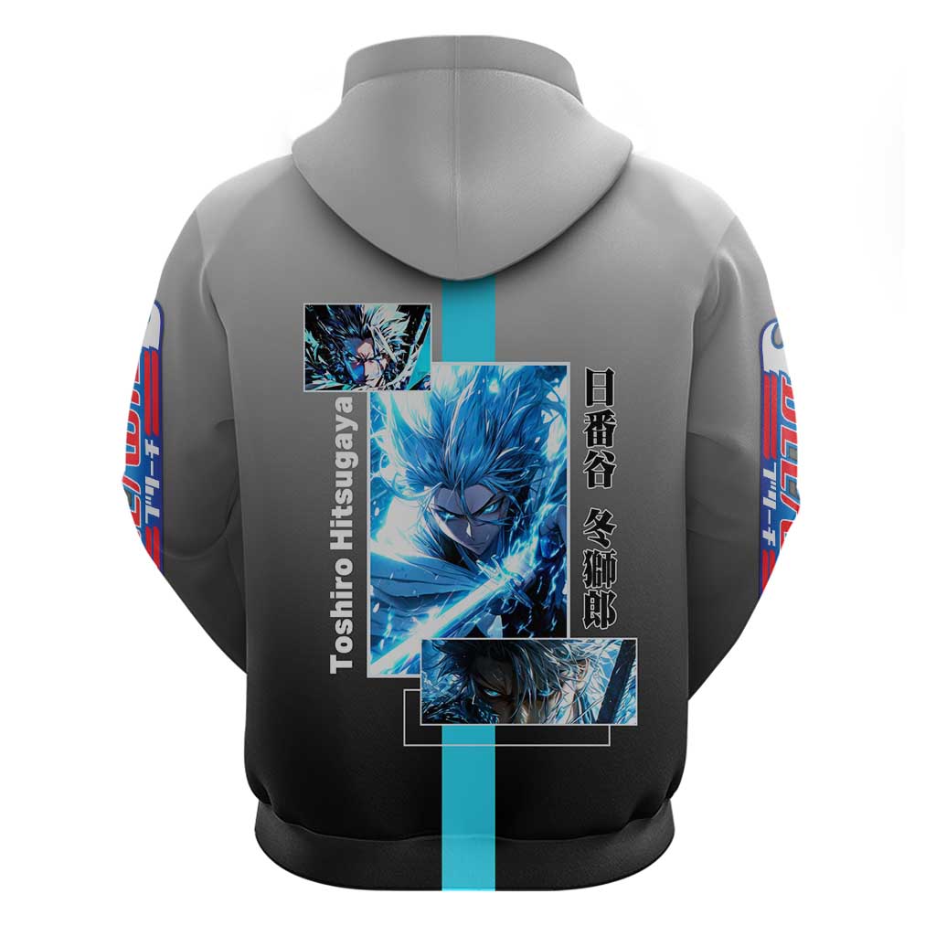 Toshiro Hitsugaya Bleach Hoodie with Ice Dragon and Cool Battle Pose Design - The Mazicc