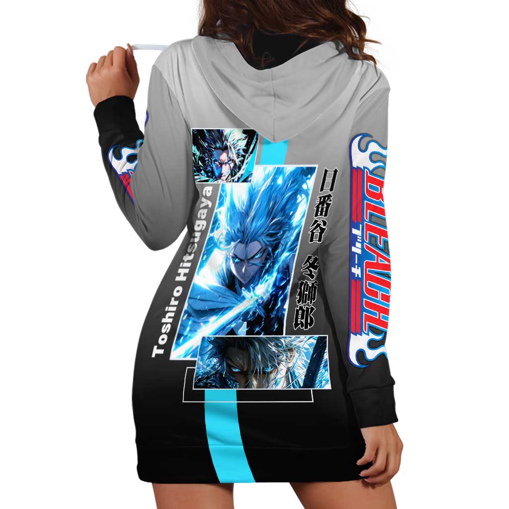 Toshiro Hitsugaya Bleach Hoodie Dress with Ice Dragon and Cool Battle Pose Design - The Mazicc