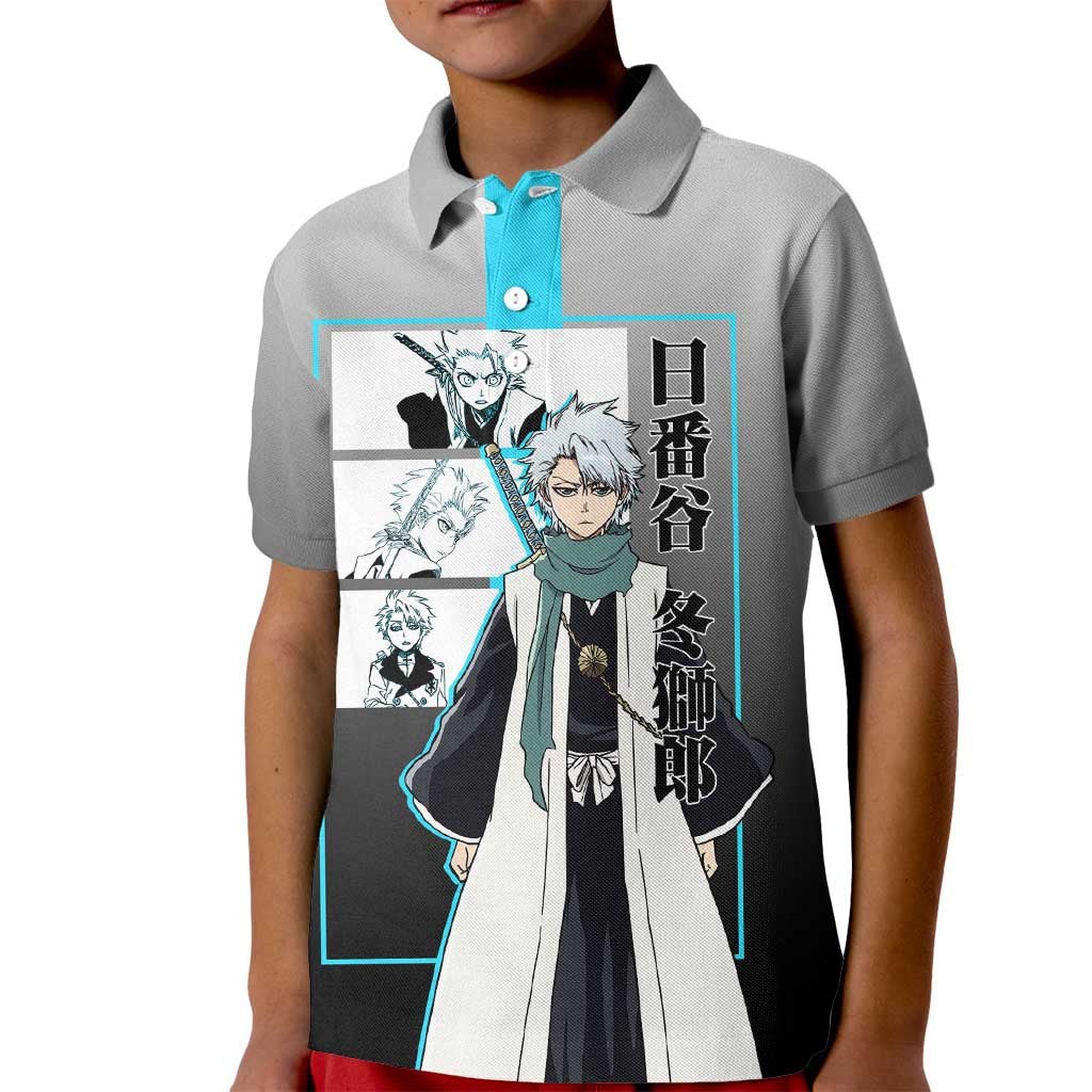 Toshiro Hitsugaya Bleach Kid Polo Shirt with Ice Dragon and Cool Battle Pose Design - The Mazicc