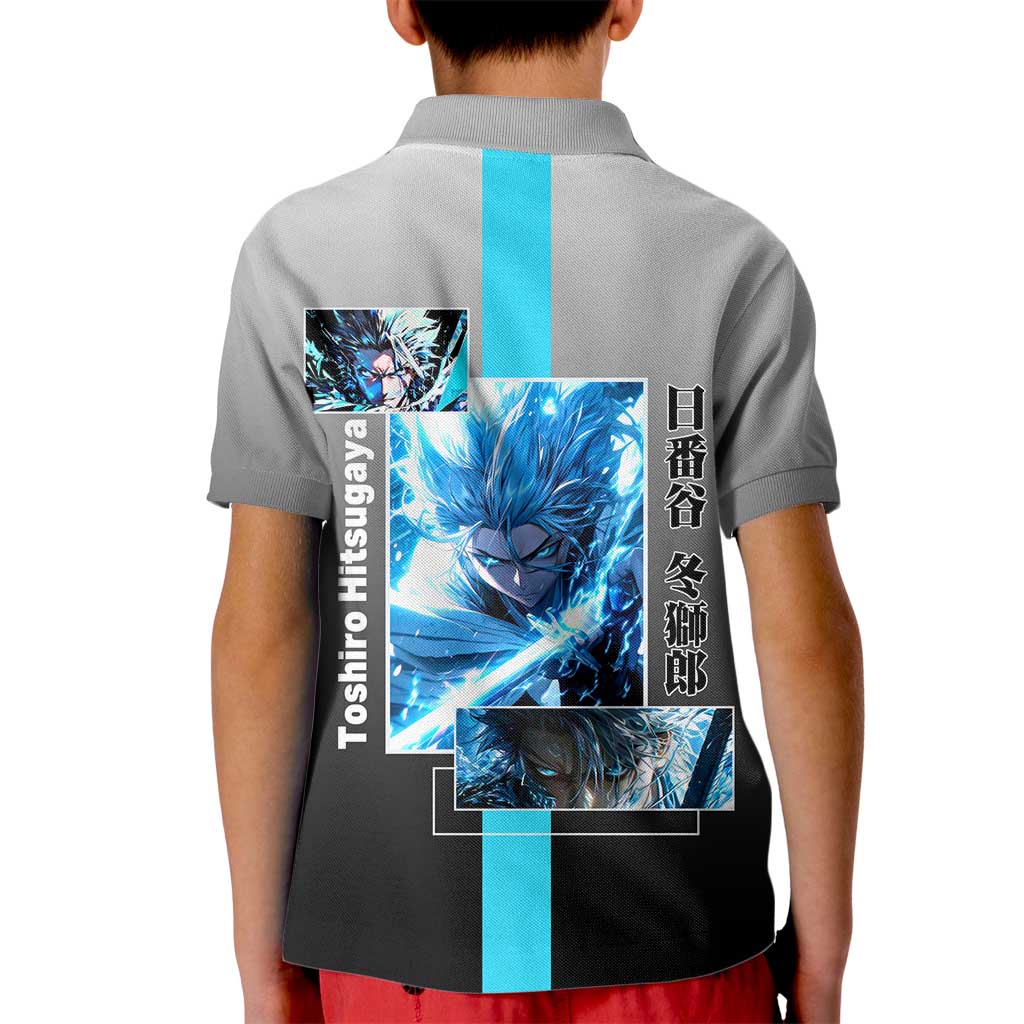 Toshiro Hitsugaya Bleach Kid Polo Shirt with Ice Dragon and Cool Battle Pose Design - The Mazicc